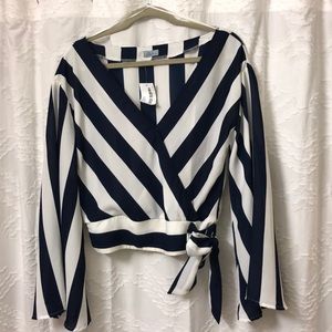 Abbeline Navy & White Stripped Bell-sleeved Blouse
